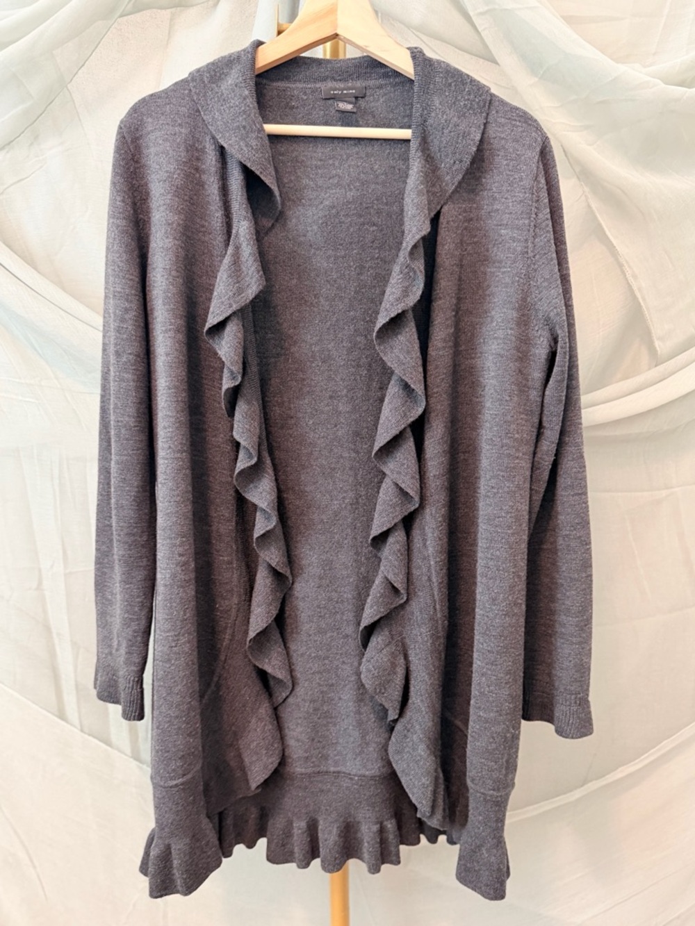 Only Mine Charcoal Ruffle-Trim Open Cardigan